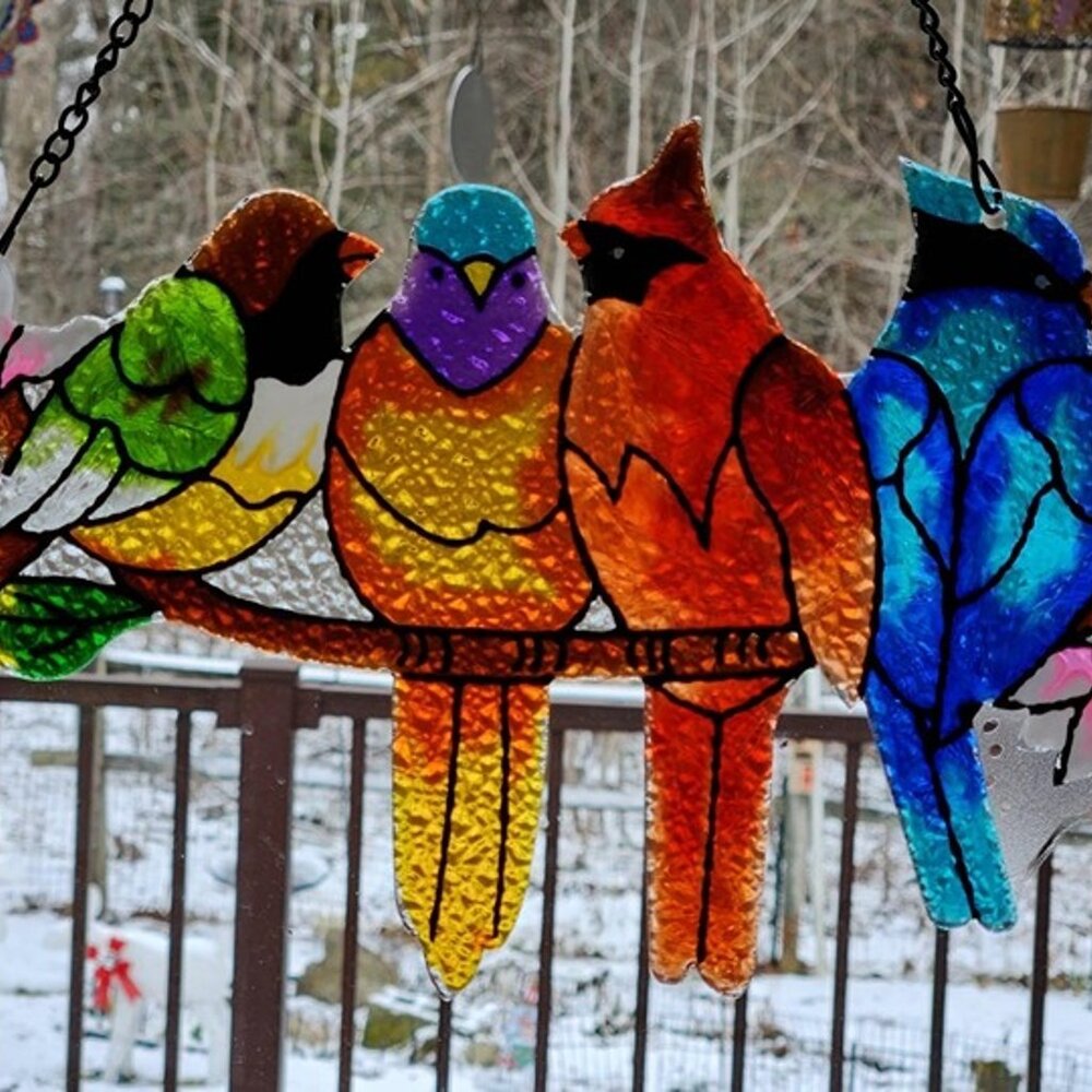 NEW Stained Glass Window Hanging - Hummingbird on Branch Suncatcher Hand-Painted - Picture 2 of 9